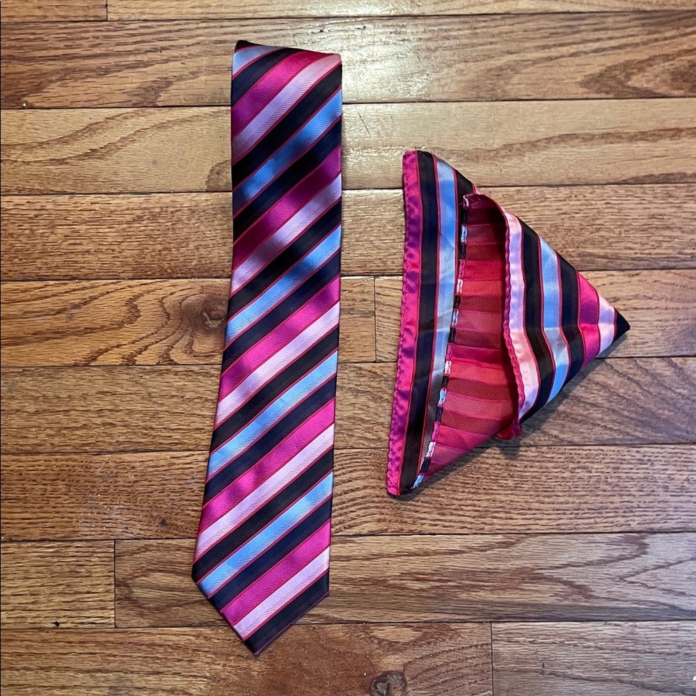 Vibrant Striped Tie and Pocket Square Set